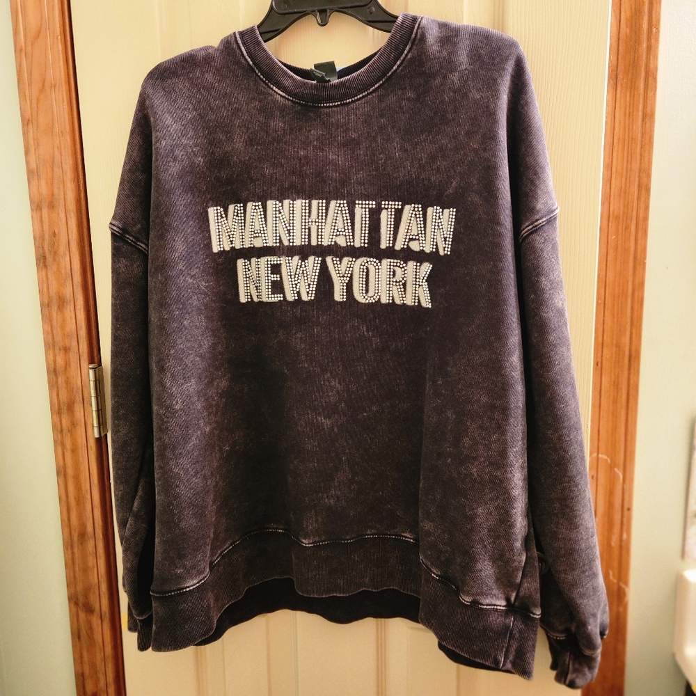 Manhattan, New York Blingy Burnout [Acid Wash] Sweatshirt